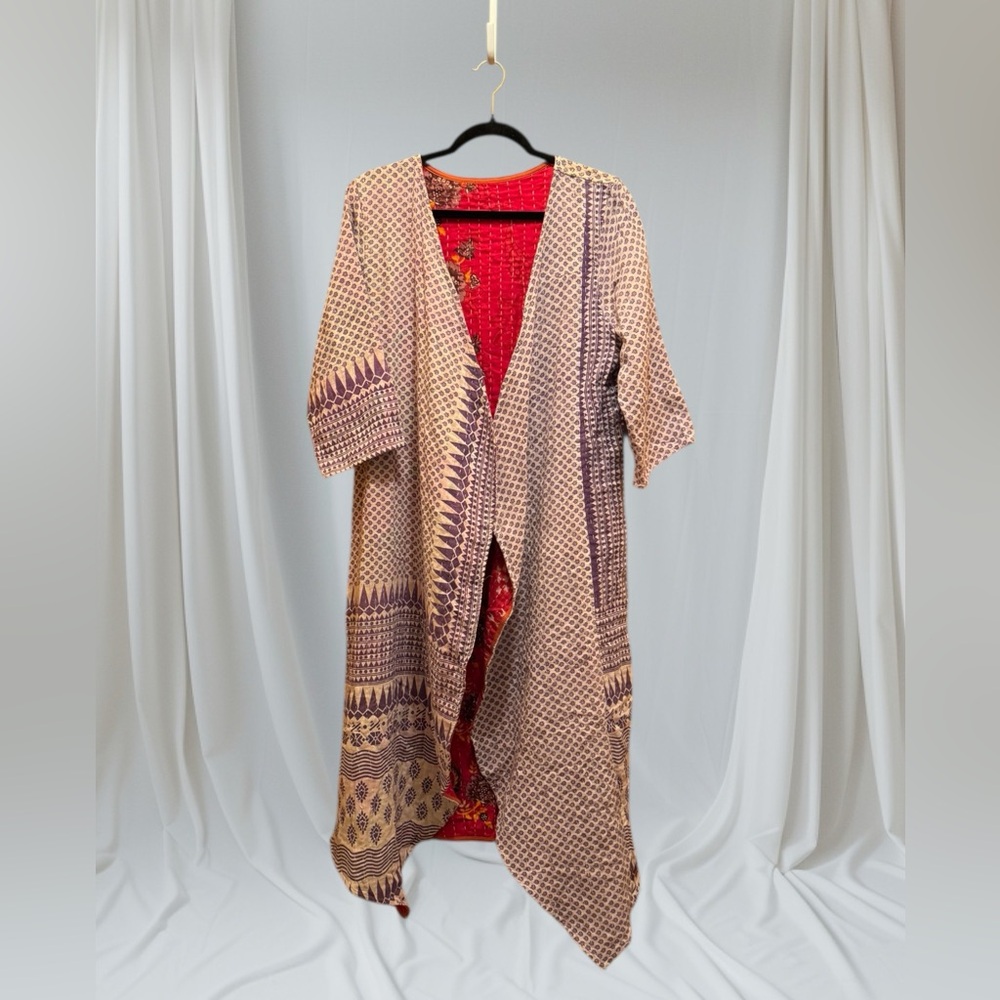 KANTHA Fitted Long 3/4 Sleeve Cardigan ITEM 132 Reversible Handmade OOAK - Picture 2 of 11